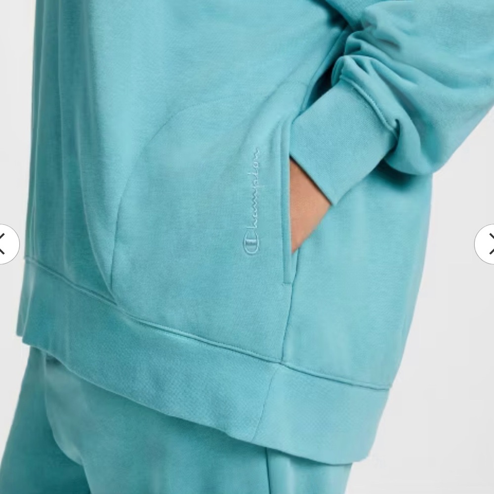Champion Long Sleeve V-Neck French Terry Pullover Teal Blue XS oversized - Picture 4 of 10